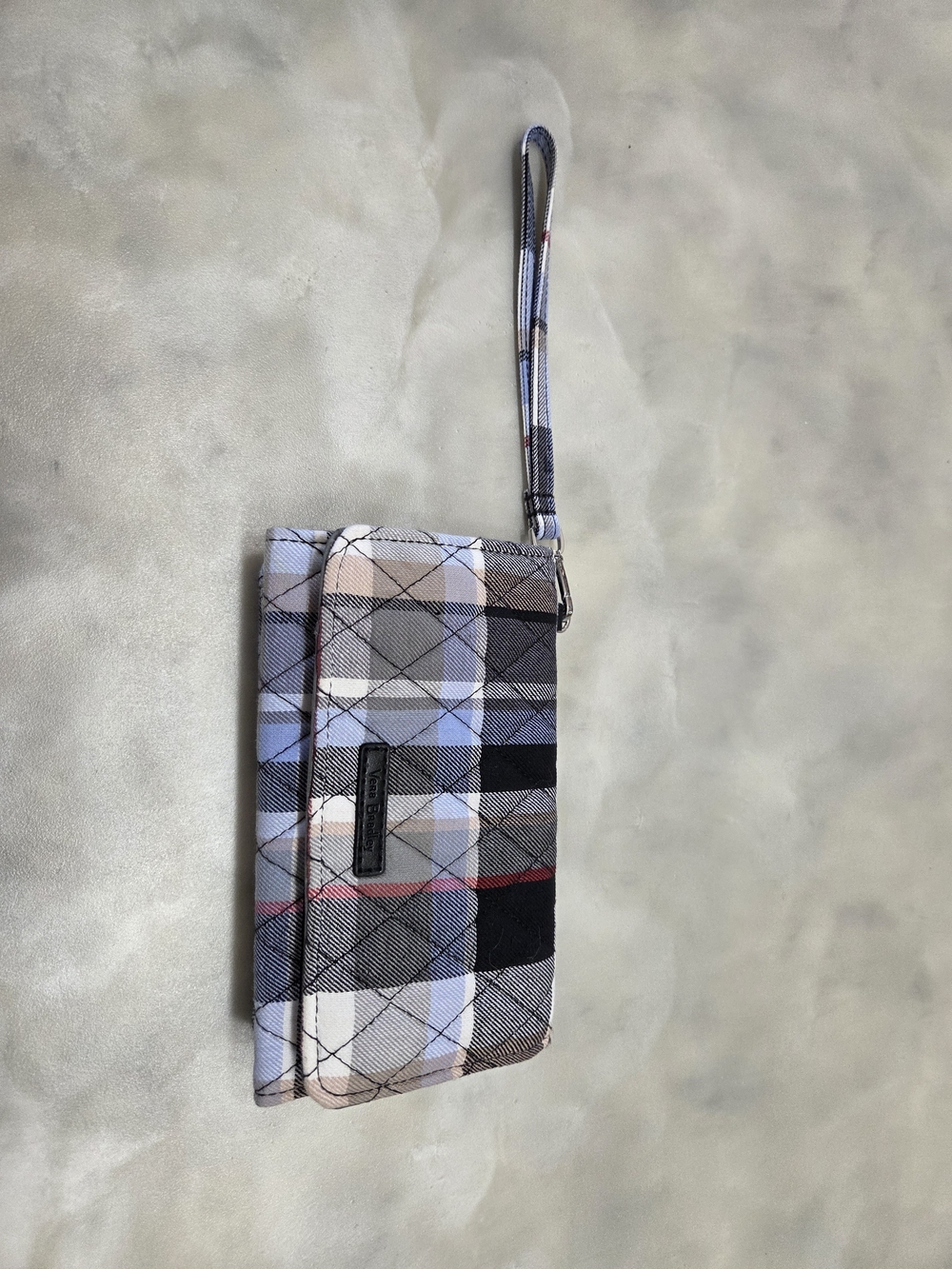 Vera Bradley Plaid Wristlet Clutch in Plaid Blue, Black, Tan, Gray Snap Closure